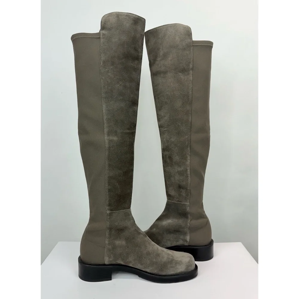 New Stuart Weitzman 5050 Bold Over The Knee Boot Grey Suede Sz 5.5